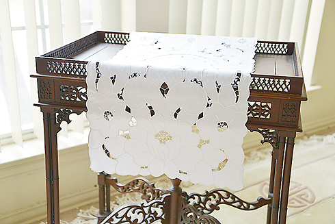 Table Runner. All Embroidered Table runner 15x68 White - Click Image to Close